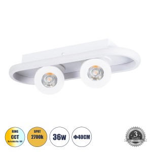 NESPO  Φωτιστικό Οροφής Linear Design LED CCT με Κινούμενα Σποτ LED Spot Downlight 36W 4032lm 360° & 45° AC 220-240V - Εναλλαγή Φωτισμού μέσω Διακόπτη On/Off All In One Ψυχρό 6000k+Φυσικό 4500k+Θερμό 2700k Μ40 x Π13 x Υ6.5cm - Λευκό