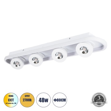 NESPO  Φωτιστικό Οροφής Linear Design LED CCT με Κινούμενα Σποτ LED Spot Downlight 48W 5376lm 360° & 45° AC 220-240V - Εναλλαγή Φωτισμού μέσω Διακόπτη On/Off All In One Ψυχρό 6000k+Φυσικό 4500k+Θερμό 2700k Μ80 x Π13 x Υ6.5cm - Λευκό