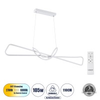 DOLORES  Κρεμαστό Φωτιστικό Οροφής Design LED CCT 105W 11760lm 300° AC 220-240V - Εναλλαγή Φωτισμού μέσω Τηλεχειριστηρίου All In One Ψυχρό 6000k+Φυσικό 4500k+Θερμό 2700k Dimmable Μ110 x Π17 x Υ17.5cm - Λευκό