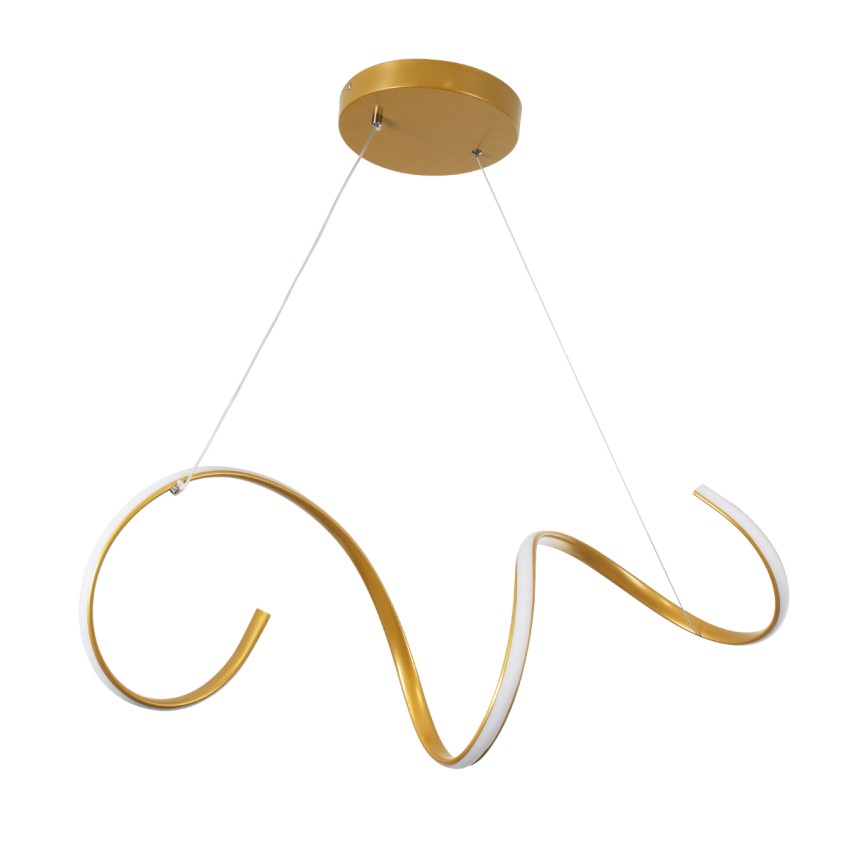 GLOBOSTAR® SPIRALE  Μοντέρνο Κρεμαστό Φωτιστικό Οροφής LED 75W 8400lm 300° AC 220-240V IP20 Ρυθμιζόμενο Λευκό CCT με Χειριστήριο από 2700K έως 6000K Dimmable - Lumileds SMD Chip - Χρυσό Βούρτσας - Μ72 x Π25 x Υ30cm