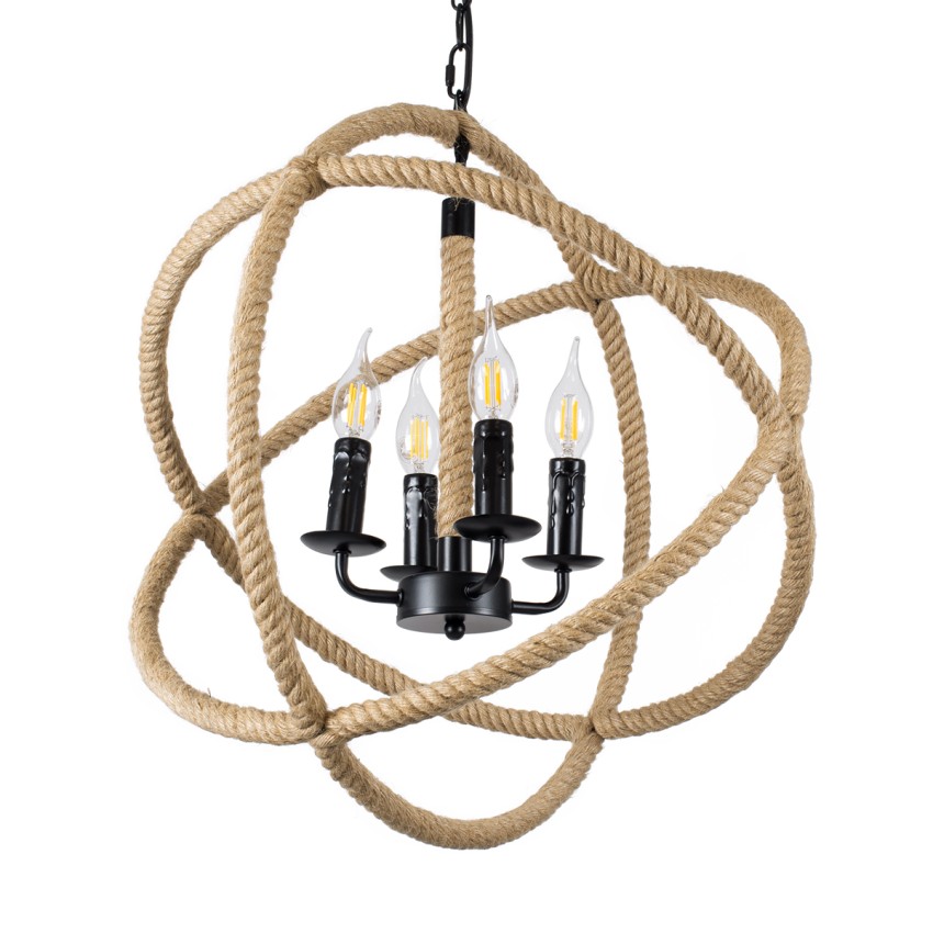 GLOBOSTAR® VITRUVIAN  Boho Κρεμαστό Φωτιστικό Οροφής με Ντουί 4 x E14 AC 220-240V IP20 - Μαύρο & Μπεζ - Μ53 x Π53 x Υ53cm