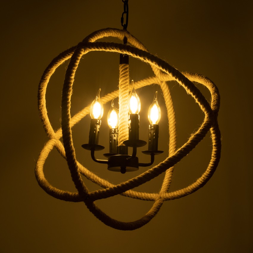 GLOBOSTAR® VITRUVIAN  Boho Κρεμαστό Φωτιστικό Οροφής με Ντουί 4 x E14 AC 220-240V IP20 - Μαύρο & Μπεζ - Μ53 x Π53 x Υ53cm