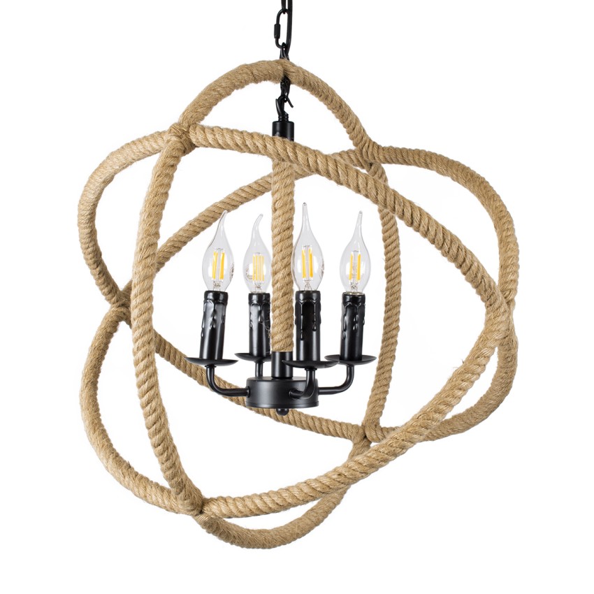 GLOBOSTAR® VITRUVIAN  Boho Κρεμαστό Φωτιστικό Οροφής με Ντουί 4 x E14 AC 220-240V IP20 - Μαύρο & Μπεζ - Μ53 x Π53 x Υ53cm