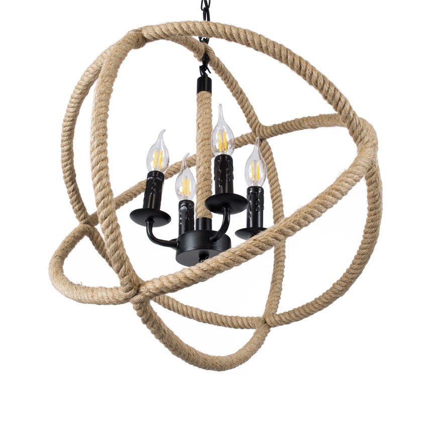 GLOBOSTAR® VITRUVIAN  Boho Κρεμαστό Φωτιστικό Οροφής με Ντουί 4 x E14 AC 220-240V IP20 - Μαύρο & Μπεζ - Μ53 x Π53 x Υ53cm