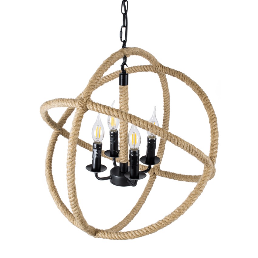 GLOBOSTAR® VITRUVIAN  Boho Κρεμαστό Φωτιστικό Οροφής με Ντουί 4 x E14 AC 220-240V IP20 - Μαύρο & Μπεζ - Μ53 x Π53 x Υ53cm