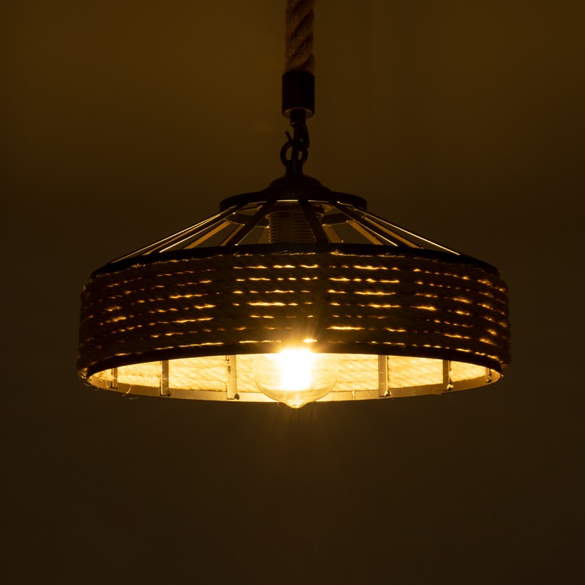 GLOBOSTAR® SAHARA  Boho Κρεμαστό Φωτιστικό Οροφής με Ντουί 1 x E27 AC 220-240V IP20 - Μπεζ & Μαύρο - Μ31 x Π31 x Υ14cm