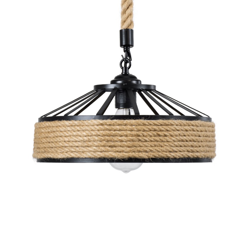 GLOBOSTAR® SAHARA  Boho Κρεμαστό Φωτιστικό Οροφής με Ντουί 1 x E27 AC 220-240V IP20 - Μπεζ & Μαύρο - Μ31 x Π31 x Υ14cm