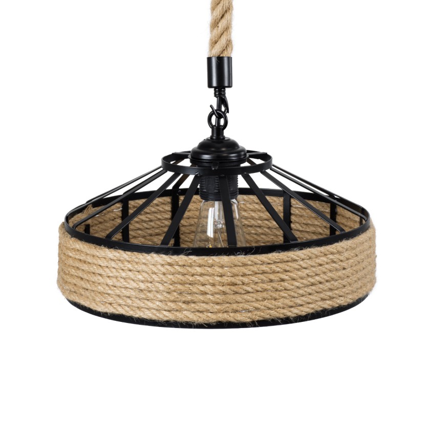GLOBOSTAR® SAHARA  Boho Κρεμαστό Φωτιστικό Οροφής με Ντουί 1 x E27 AC 220-240V IP20 - Μπεζ & Μαύρο - Μ31 x Π31 x Υ14cm