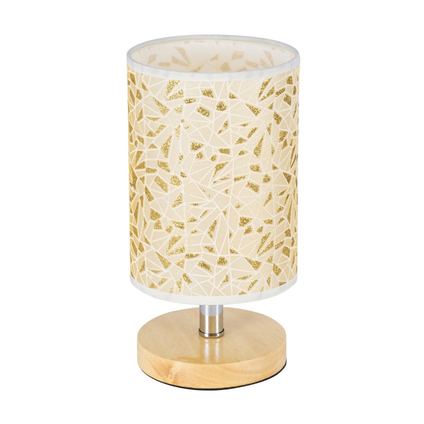 MOSAIC  Κλασικό Επιτραπέζιο Φωτιστικό Πορτατίφ Μονόφωτο 1 x E27 Ξύλινο με Μπεζ Καπέλο Φ14 x Υ26cm