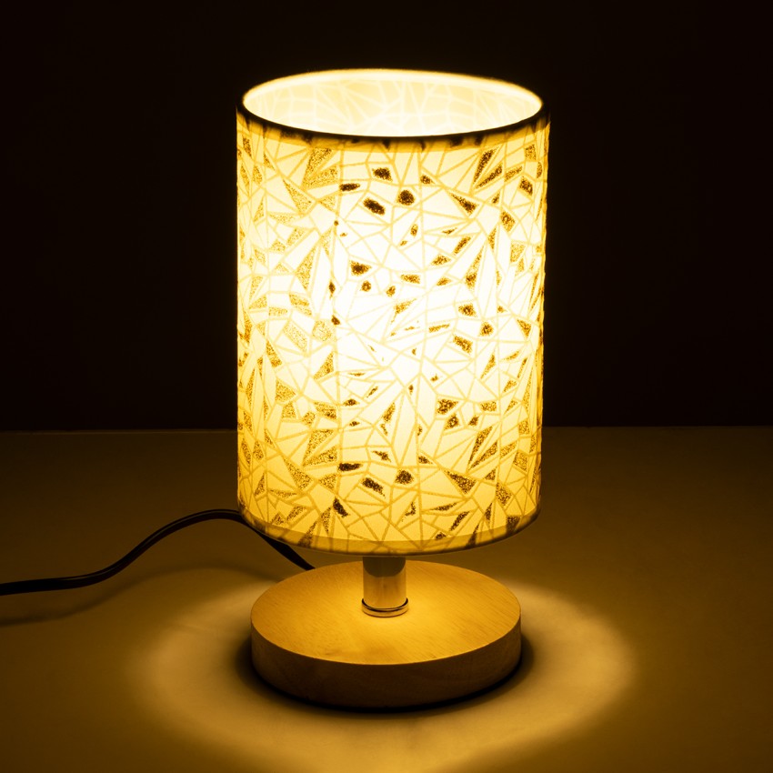 MOSAIC  Κλασικό Επιτραπέζιο Φωτιστικό Πορτατίφ Μονόφωτο 1 x E27 Ξύλινο με Μπεζ Καπέλο Φ14 x Υ26cm