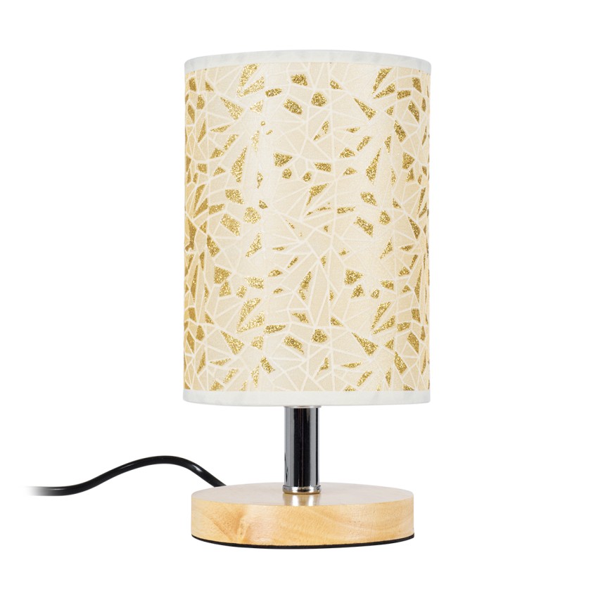 MOSAIC  Κλασικό Επιτραπέζιο Φωτιστικό Πορτατίφ Μονόφωτο 1 x E27 Ξύλινο με Μπεζ Καπέλο Φ14 x Υ26cm