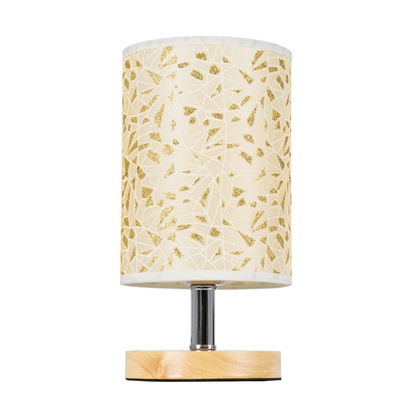 MOSAIC  Κλασικό Επιτραπέζιο Φωτιστικό Πορτατίφ Μονόφωτο 1 x E27 Ξύλινο με Μπεζ Καπέλο Φ14 x Υ26cm