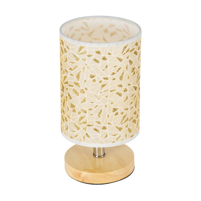 MOSAIC  Κλασικό Επιτραπέζιο Φωτιστικό Πορτατίφ Μονόφωτο 1 x E27 Ξύλινο με Μπεζ Καπέλο Φ14 x Υ26cm