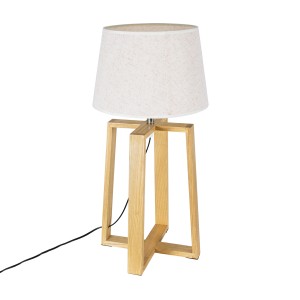 SQUID  Μοντέρνο Επιτραπέζιο Φωτιστικό Πορτατίφ Μονόφωτο 1 x E27 Ξύλινο με Μπεζ Καπέλο Φ30 x Υ63cm