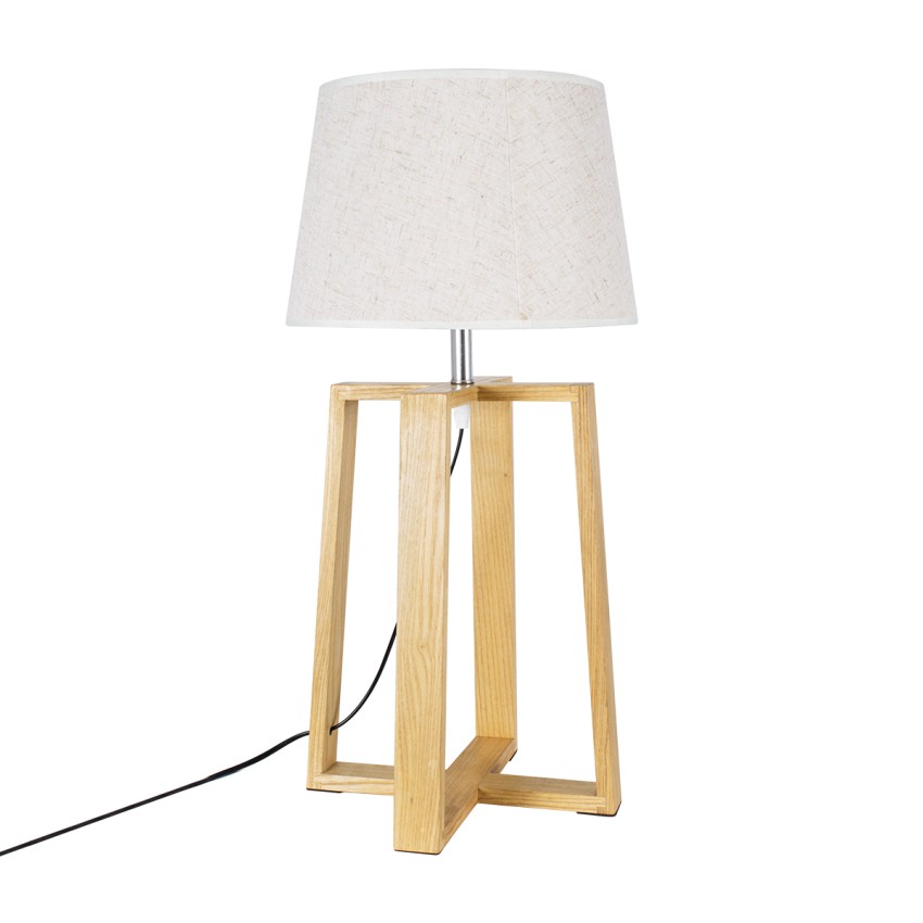 SQUID  Μοντέρνο Επιτραπέζιο Φωτιστικό Πορτατίφ Μονόφωτο 1 x E27 Ξύλινο με Μπεζ Καπέλο Φ30 x Υ63cm