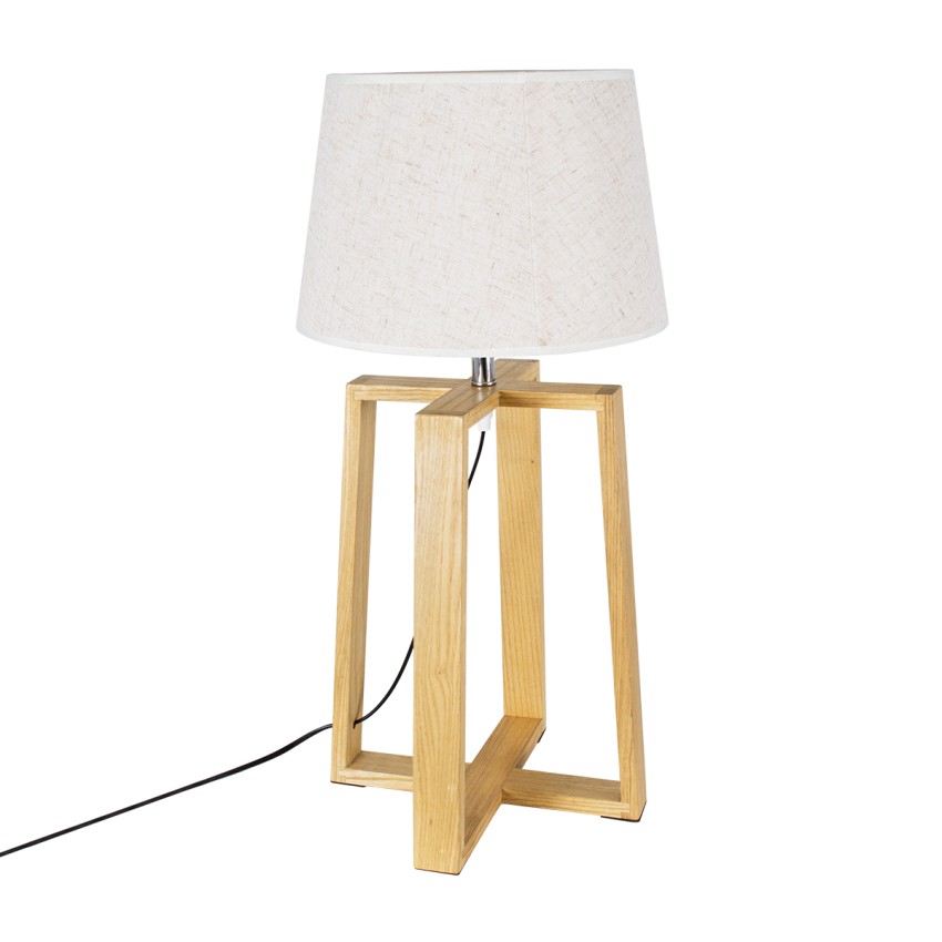 SQUID  Μοντέρνο Επιτραπέζιο Φωτιστικό Πορτατίφ Μονόφωτο 1 x E27 Ξύλινο με Μπεζ Καπέλο Φ30 x Υ63cm