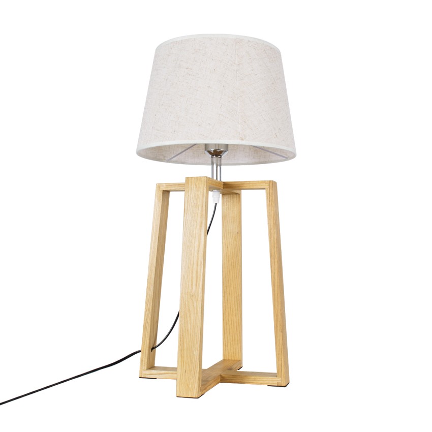 SQUID  Μοντέρνο Επιτραπέζιο Φωτιστικό Πορτατίφ Μονόφωτο 1 x E27 Ξύλινο με Μπεζ Καπέλο Φ30 x Υ63cm