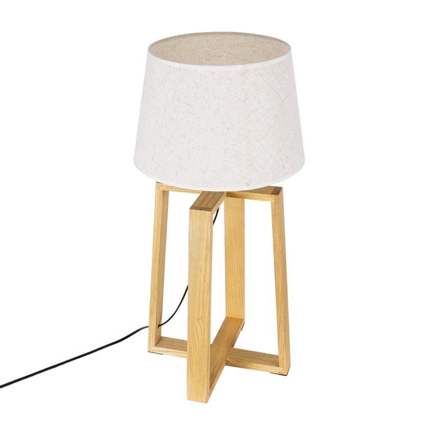 SQUID  Μοντέρνο Επιτραπέζιο Φωτιστικό Πορτατίφ Μονόφωτο 1 x E27 Ξύλινο με Μπεζ Καπέλο Φ30 x Υ63cm