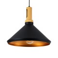 CALYPSO  Μοντέρνο Κρεμαστό Φωτιστικό Καμπάνα Μονόφωτο 1 x E27 IP20 Μαύρο & Χρυσό Μέταλλο με Μπεζ Ξύλο - Μ36 x Π36 x Υ30cm