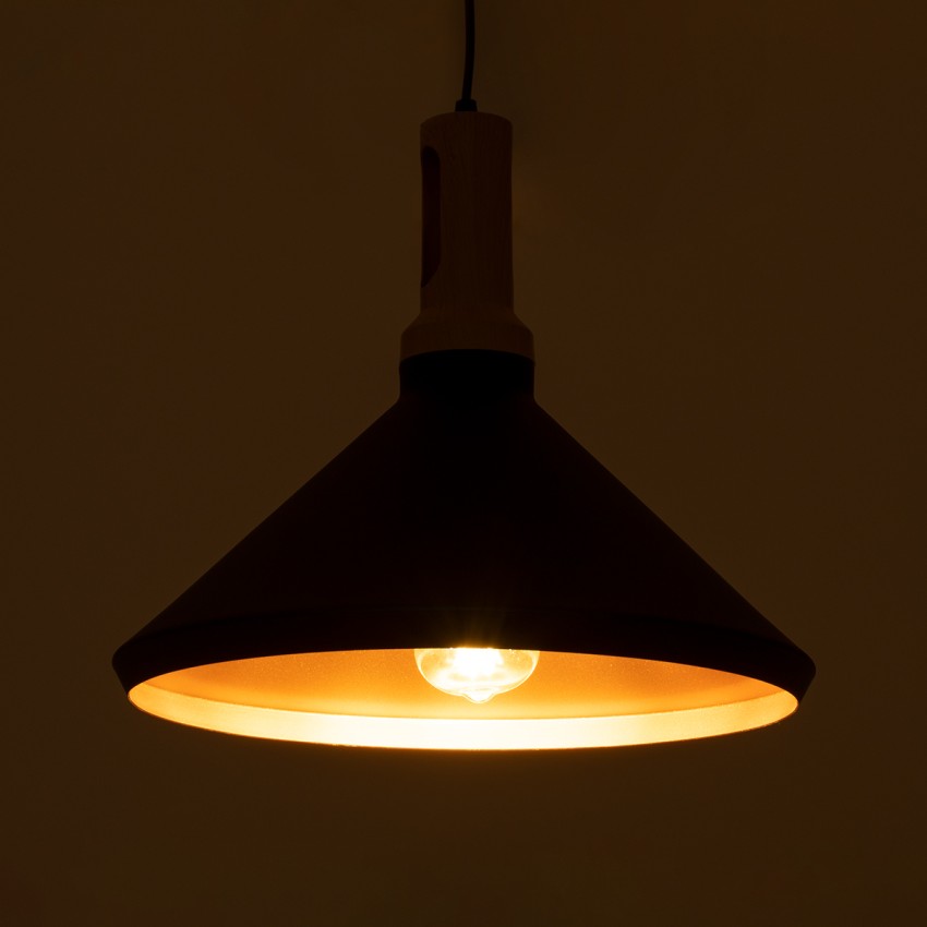 CALYPSO  Μοντέρνο Κρεμαστό Φωτιστικό Καμπάνα Μονόφωτο 1 x E27 IP20 Μαύρο & Χρυσό Μέταλλο με Μπεζ Ξύλο - Μ36 x Π36 x Υ30cm