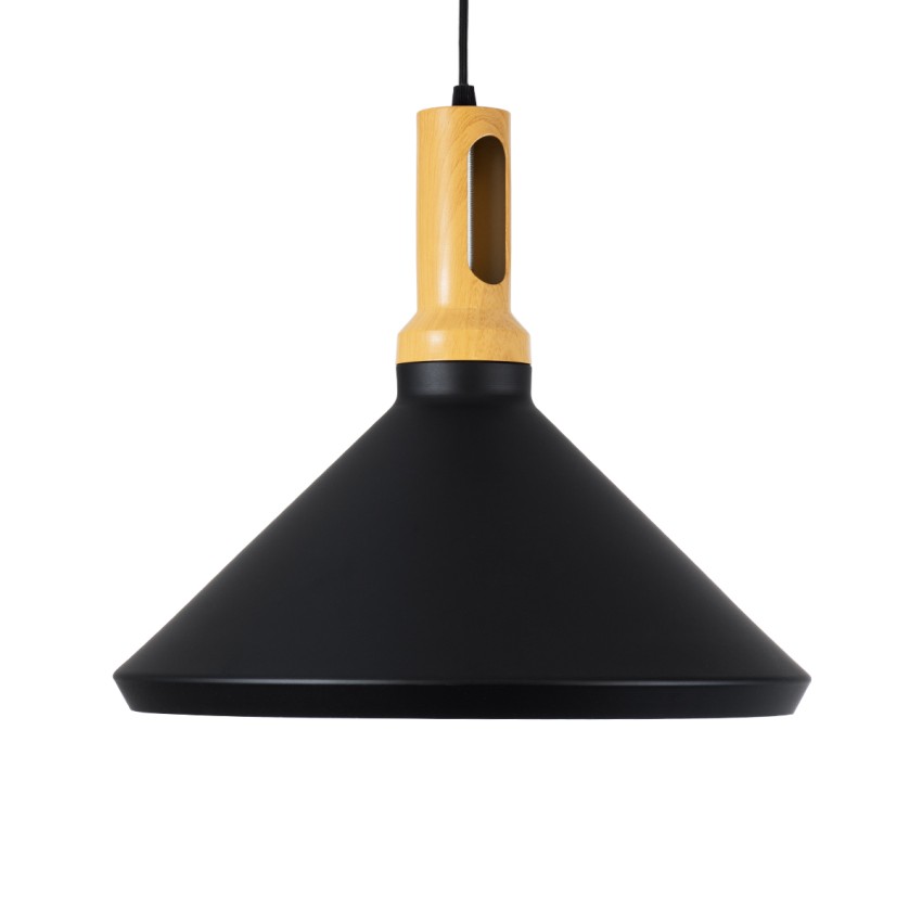 CALYPSO  Μοντέρνο Κρεμαστό Φωτιστικό Καμπάνα Μονόφωτο 1 x E27 IP20 Μαύρο & Χρυσό Μέταλλο με Μπεζ Ξύλο - Μ36 x Π36 x Υ30cm