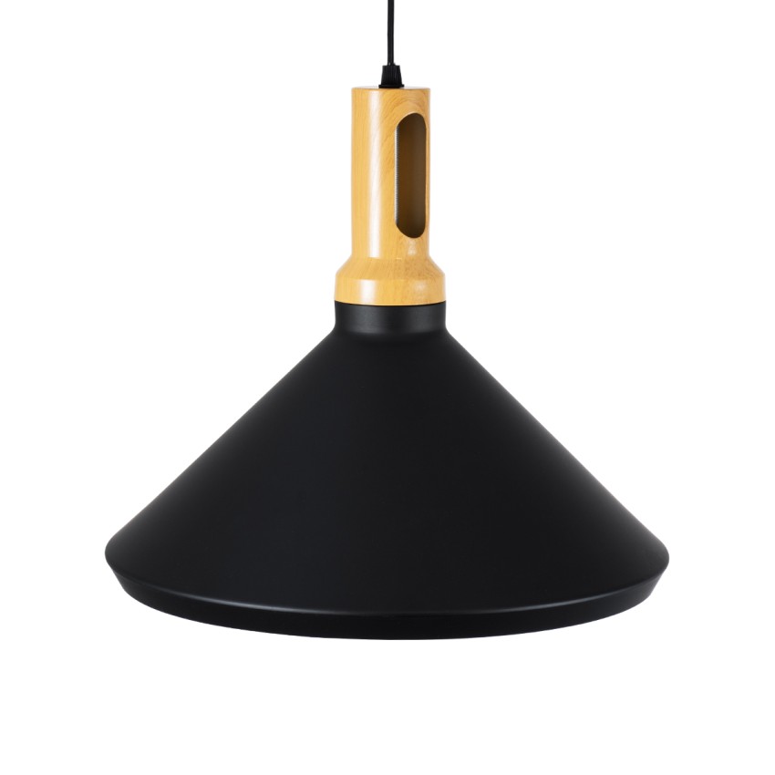 CALYPSO  Μοντέρνο Κρεμαστό Φωτιστικό Καμπάνα Μονόφωτο 1 x E27 IP20 Μαύρο & Χρυσό Μέταλλο με Μπεζ Ξύλο - Μ36 x Π36 x Υ30cm