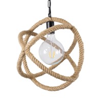 BALANCE  Vintage Κρεμαστό Φωτιστικό Πλέγμα Μονόφωτο 1 x E27 IP20 Μαύρο Μέταλλο με Μπεζ Σχοινί - Μ35 x Π35 x Υ36cm
