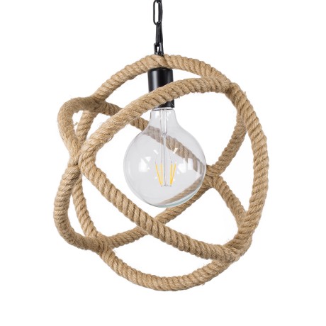 BALANCE  Vintage Κρεμαστό Φωτιστικό Πλέγμα Μονόφωτο 1 x E27 IP20 Μαύρο Μέταλλο με Μπεζ Σχοινί - Μ35 x Π35 x Υ36cm