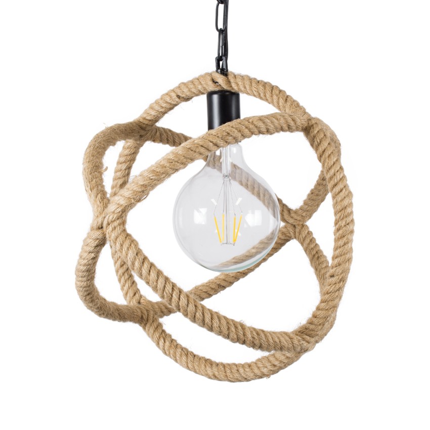 BALANCE  Vintage Κρεμαστό Φωτιστικό Πλέγμα Μονόφωτο 1 x E27 IP20 Μαύρο Μέταλλο με Μπεζ Σχοινί - Μ35 x Π35 x Υ36cm