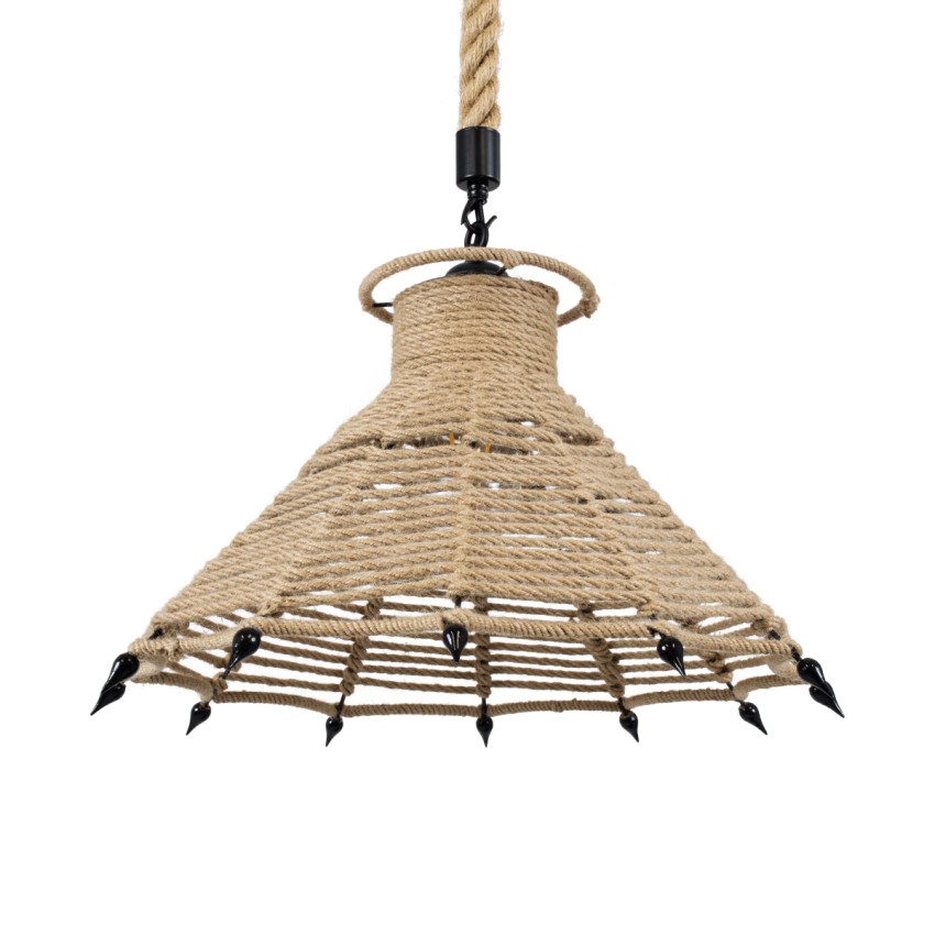OZERO  Boho Κρεμαστό Φωτιστικό Καμπάνα Μονόφωτο 1 x E27 IP20 Μπεζ Σχοινί - Μ41 x Π41 x Y28cm