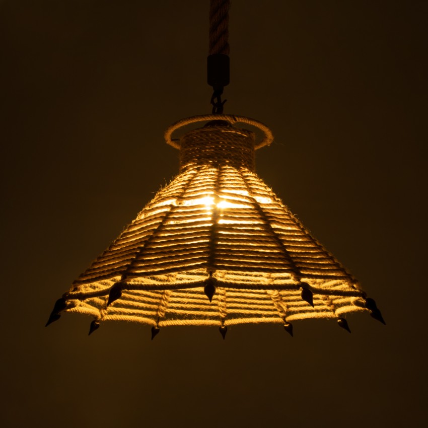 OZERO  Boho Κρεμαστό Φωτιστικό Καμπάνα Μονόφωτο 1 x E27 IP20 Μπεζ Σχοινί - Μ41 x Π41 x Y28cm