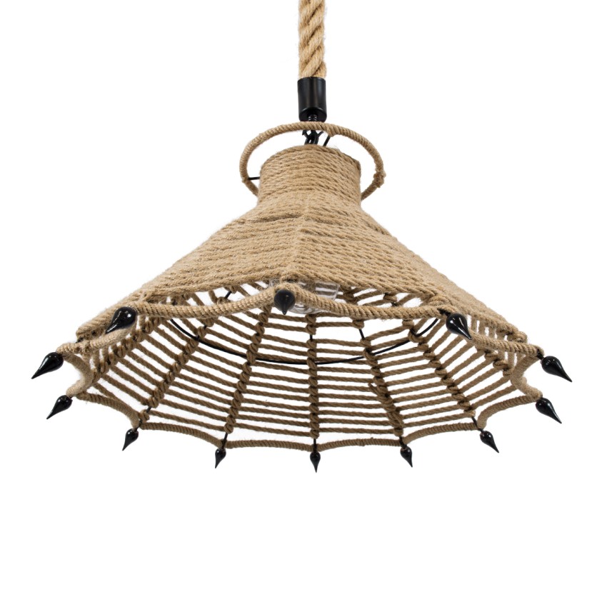 OZERO  Boho Κρεμαστό Φωτιστικό Καμπάνα Μονόφωτο 1 x E27 IP20 Μπεζ Σχοινί - Μ41 x Π41 x Y28cm