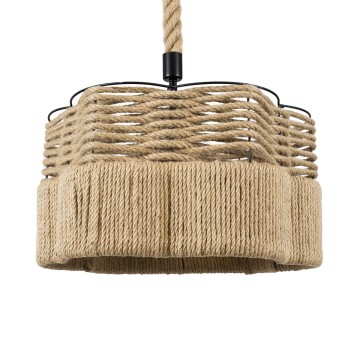 TONDO  Boho Κρεμαστό Φωτιστικό Καπέλο Μονόφωτο 1 x E27 IP20 Μπεζ Σχοινί με Μαύρο Μέταλλο - Μ38 x Π38 x Y21cm