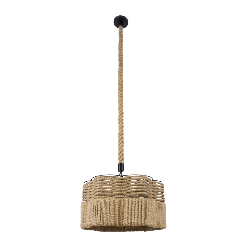 TONDO  Boho Κρεμαστό Φωτιστικό Καπέλο Μονόφωτο 1 x E27 IP20 Μπεζ Σχοινί με Μαύρο Μέταλλο - Μ38 x Π38 x Y21cm