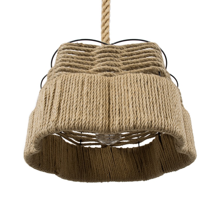 TONDO  Boho Κρεμαστό Φωτιστικό Καπέλο Μονόφωτο 1 x E27 IP20 Μπεζ Σχοινί με Μαύρο Μέταλλο - Μ38 x Π38 x Y21cm