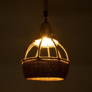 KUBRIC  Boho Κρεμαστό Φωτιστικό Καμπάνα Μονόφωτο 1 x E27 IP20 Μπεζ Σχοινί - Μ30 x Π30 x Y40cm