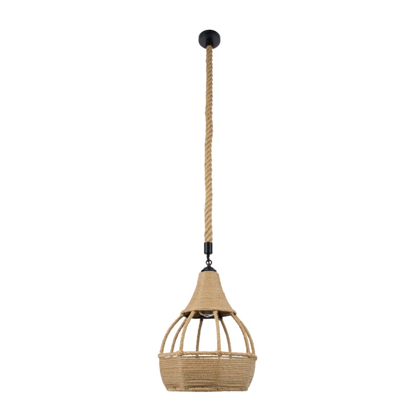 KUBRIC  Boho Κρεμαστό Φωτιστικό Καμπάνα Μονόφωτο 1 x E27 IP20 Μπεζ Σχοινί - Μ30 x Π30 x Y40cm