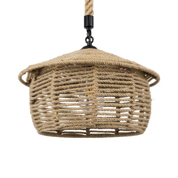 SPIRIT  Boho Κρεμαστό Φωτιστικό Καμπάνα Μονόφωτο 1 x E27 IP20 Μπεζ Σχοινί - Μ35 x Π35 x Y30cm