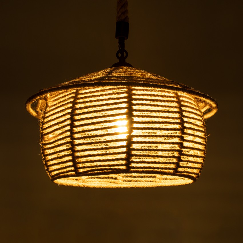 SPIRIT  Boho Κρεμαστό Φωτιστικό Καμπάνα Μονόφωτο 1 x E27 IP20 Μπεζ Σχοινί - Μ35 x Π35 x Y30cm