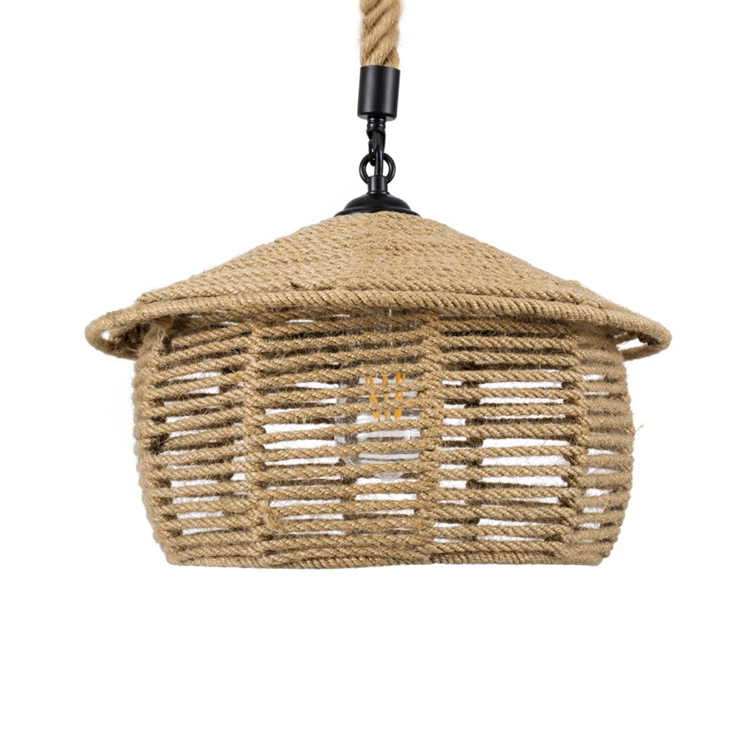 SPIRIT  Boho Κρεμαστό Φωτιστικό Καμπάνα Μονόφωτο 1 x E27 IP20 Μπεζ Σχοινί - Μ35 x Π35 x Y30cm