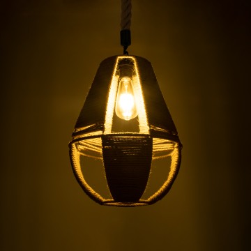 POLIA  Boho Κρεμαστό Φωτιστικό Πλέγμα Μονόφωτο 1 x E27 IP20 Μπεζ Σχοινί - Μ30 x Π30 x Y42cm