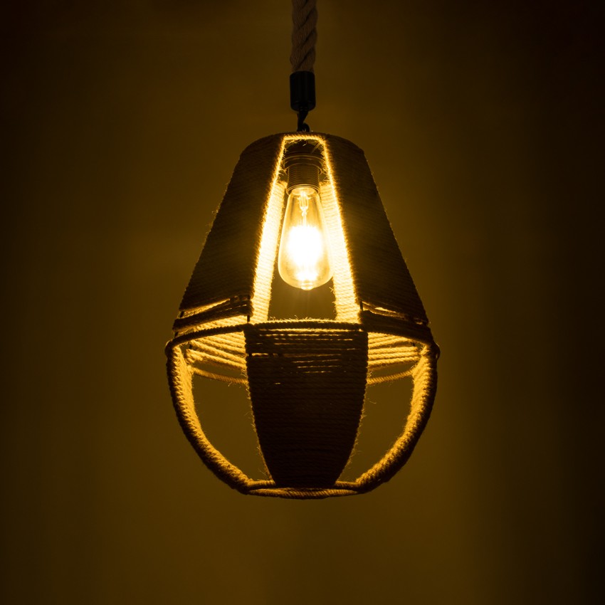 POLIA  Boho Κρεμαστό Φωτιστικό Πλέγμα Μονόφωτο 1 x E27 IP20 Μπεζ Σχοινί - Μ30 x Π30 x Y42cm