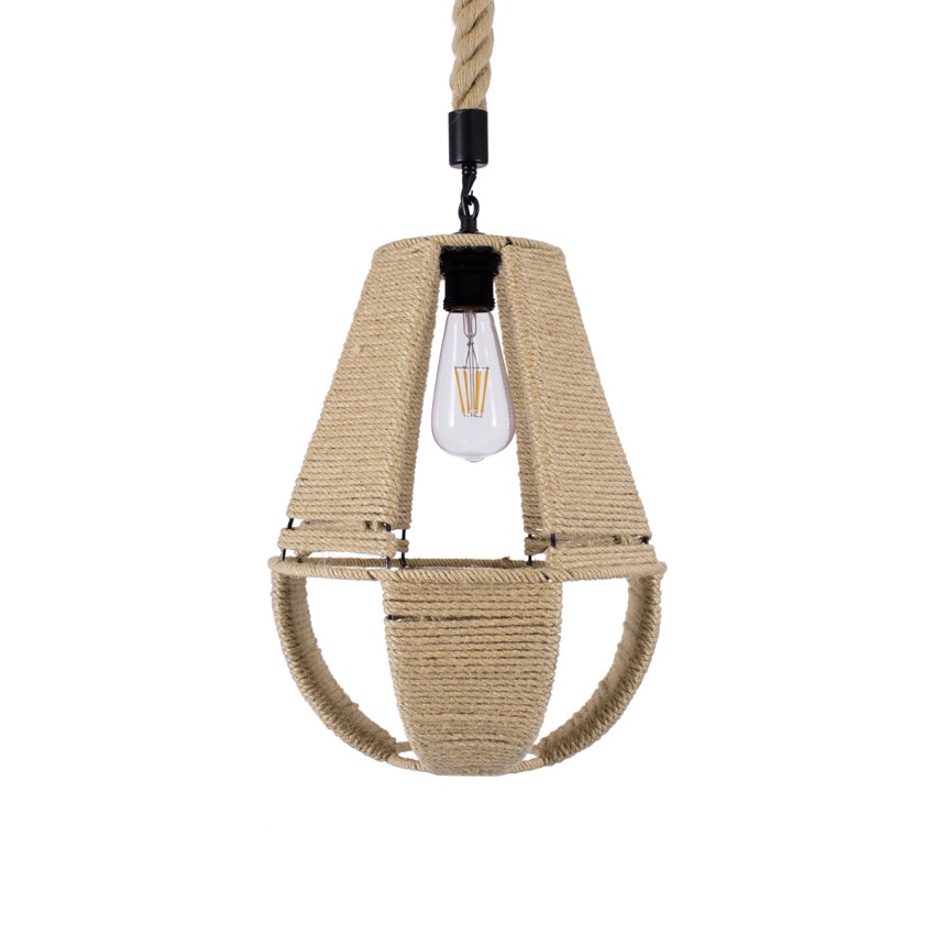 POLIA  Boho Κρεμαστό Φωτιστικό Πλέγμα Μονόφωτο 1 x E27 IP20 Μπεζ Σχοινί - Μ30 x Π30 x Y42cm