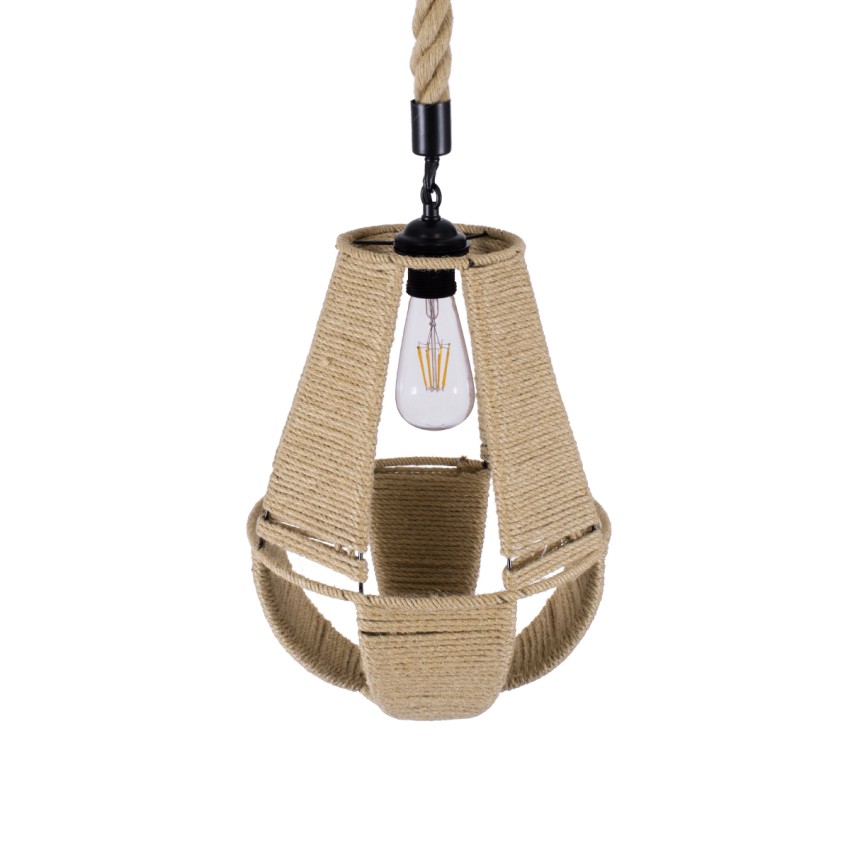 POLIA  Boho Κρεμαστό Φωτιστικό Πλέγμα Μονόφωτο 1 x E27 IP20 Μπεζ Σχοινί - Μ30 x Π30 x Y42cm