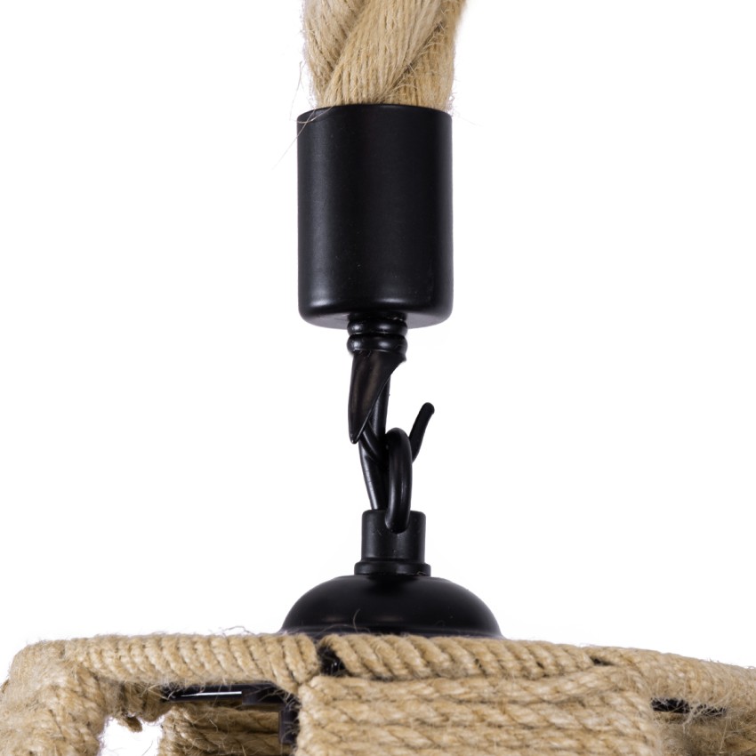 POLIA  Boho Κρεμαστό Φωτιστικό Πλέγμα Μονόφωτο 1 x E27 IP20 Μπεζ Σχοινί - Μ30 x Π30 x Y42cm