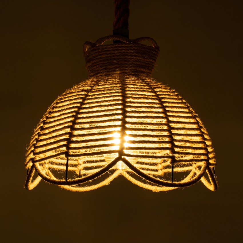 VENIER  Boho Κρεμαστό Φωτιστικό Πλέγμα Μονόφωτο 1 x E27 IP20 Μπεζ Σχοινί - Μ35 x Π35 x Y26cm