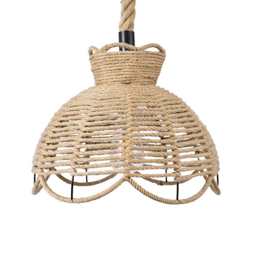 VENIER  Boho Κρεμαστό Φωτιστικό Πλέγμα Μονόφωτο 1 x E27 IP20 Μπεζ Σχοινί - Μ35 x Π35 x Y26cm