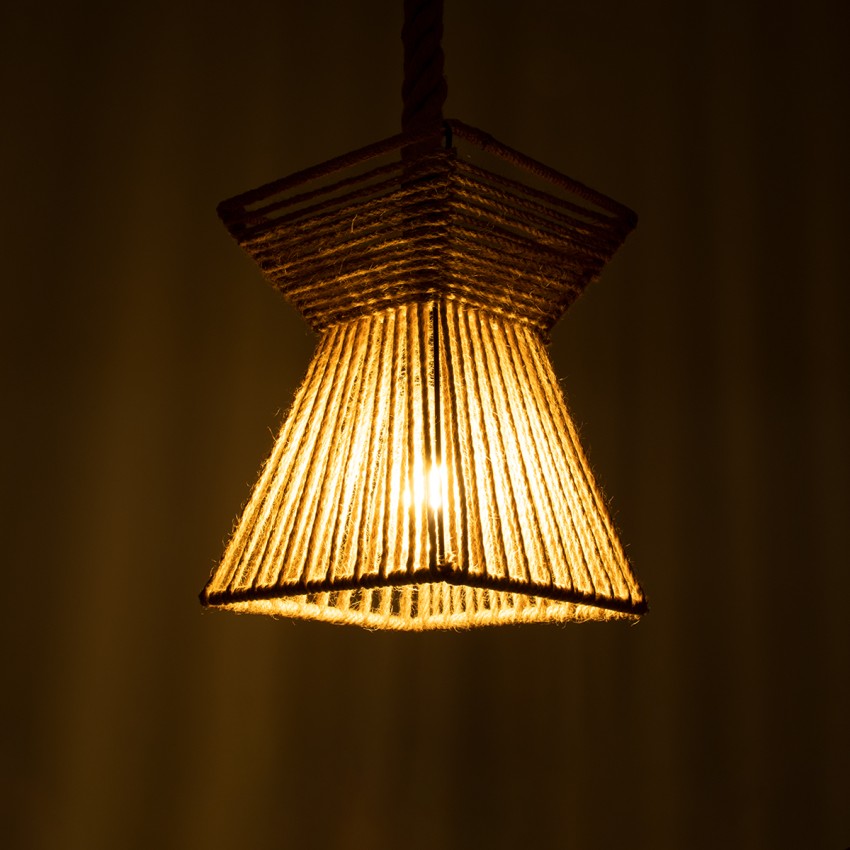 ROUGE  Boho Κρεμαστό Φωτιστικό Πλέγμα Μονόφωτο 1 x E27 IP20 Μπεζ Σχοινί - Μ21 x Π21 x Y27cm