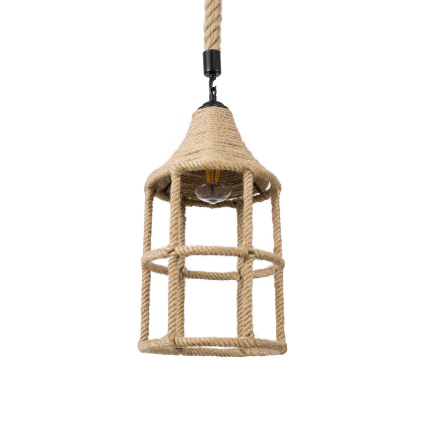 YUBA  Boho Κρεμαστό Φωτιστικό Πλέγμα Μονόφωτο 1 x E27 IP20 Μπεζ Σχοινί - Μ22 x Π22 x Y40cm