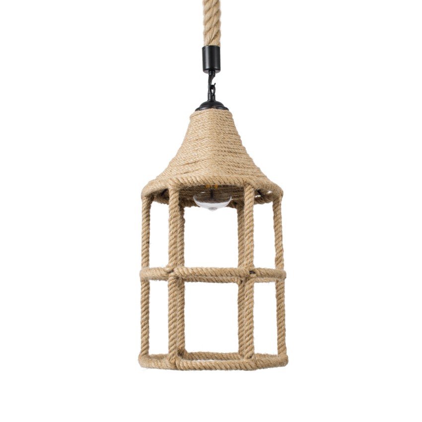 YUBA  Boho Κρεμαστό Φωτιστικό Πλέγμα Μονόφωτο 1 x E27 IP20 Μπεζ Σχοινί - Μ22 x Π22 x Y40cm